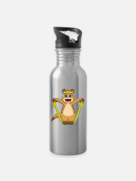 Erdmännchen Seilspringen Springseil Fitness - Trinkflasche mit integriertem Trinkhalm - Lightsilver