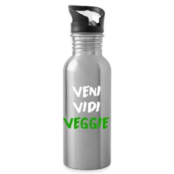 Veni Vidi Veggie Funny Vegetarian Slogan Shirt - Water bottle with straw - silver - Right
