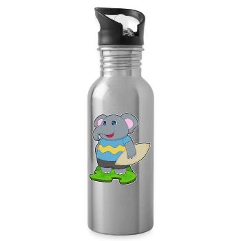 Elephant Surfing Surfboard Summer - Water bottle with straw - silver - Right