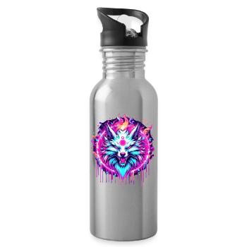 Psychedelischer Fuchs - Trinkflasche mit integriertem Trinkhalm - Lightsilver - Rechts