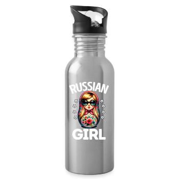 Russian Girl! Russia Matryoshka Russian for - Water bottle with straw - silver - Right