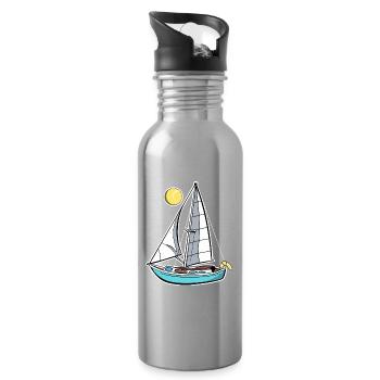 Sailboat Sketch Vintage Look - Water bottle with straw - silver - Right