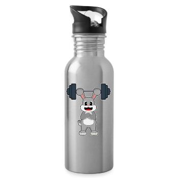 Bunny Bodybuilder Barbell Bodybuilding - Water bottle with straw - silver - Right