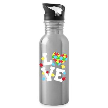 Autismus Bewusstsein - Trinkflasche mit integriertem Trinkhalm - Lightsilver - Rechts