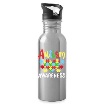 Autismus Puzzleteile Herz - Trinkflasche mit integriertem Trinkhalm - Lightsilver - Rechts