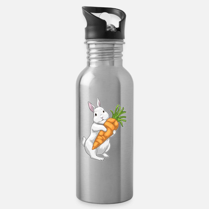 Hase Karotte - Trinkflasche mit integriertem Trinkhalm - Lightsilver