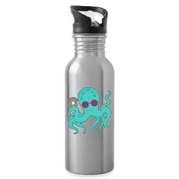 Octopus Bead - Water bottle with straw - silver - Right