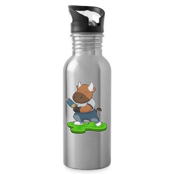 Bull Cricket Cricket Bat - Water bottle with straw - silver - Right