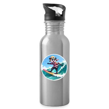 Panda Surfer im Hawaiihemd - Trinkflasche mit integriertem Trinkhalm - Lightsilver - Rechts