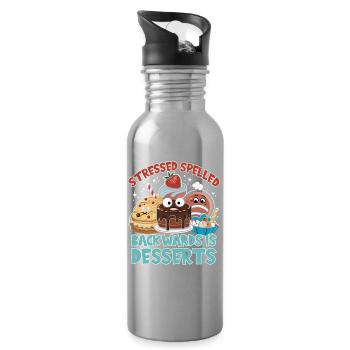Stressed Spelled Backwards Desserts - Water bottle with straw - silver - Right