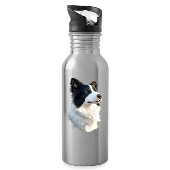 Border Collie Dog Lover Puppy Cute Collies - Water bottle with straw - silver - Right
