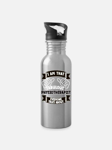 Physiotherapeut Lustiger Spruch Geschenk - Trinkflasche mit integriertem Trinkhalm - Lightsilver