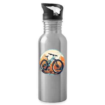 Mountain Biking Sketch Vintage - Water bottle with straw - silver - Right