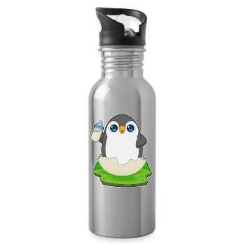 Pinguin Babyflasche Milch - Trinkflasche mit integriertem Trinkhalm - Lightsilver - Rechts