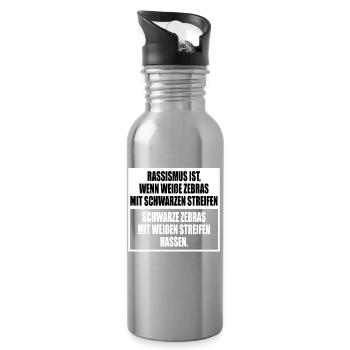 Rassismus Einfach Erklärt Mit Zebra Streifen - Trinkflasche mit integriertem Trinkhalm - Lightsilver - Rechts
