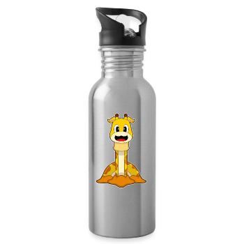 Girafe drôle - Gourde avec paille intégrée - argent clair - Droite