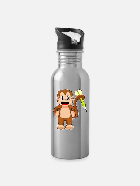 Affe Dart Dartpfeil - Trinkflasche mit integriertem Trinkhalm - Lightsilver