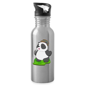 Panda Singer Chant au micro - Gourde avec paille intégrée - argent clair - Droite