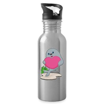 Seal Heart - Water bottle with straw - silver - Right