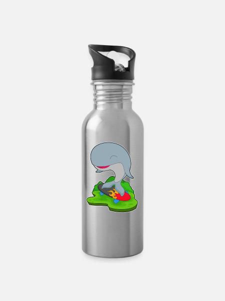 Baleine Skater Skateboard - Gourde avec paille intégrée - argent clair