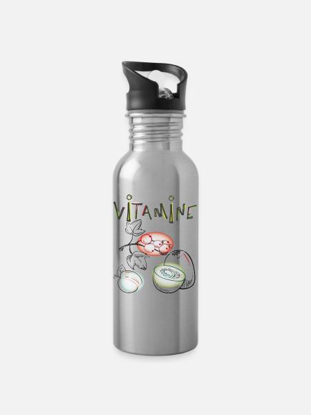 Vitamine, Obst - Trinkflasche mit integriertem Trinkhalm - Lightsilver