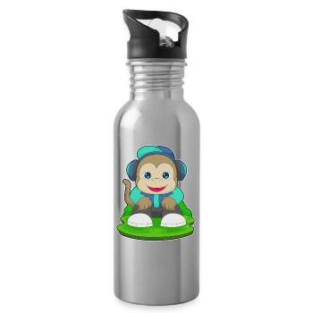 Affe Kopfhörer Musik - Trinkflasche mit integriertem Trinkhalm - Lightsilver - Rechts