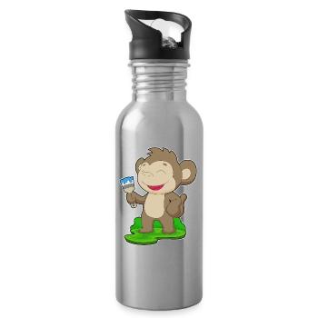 Affe Maler Pinsel Malen - Trinkflasche mit integriertem Trinkhalm - Lightsilver - Rechts