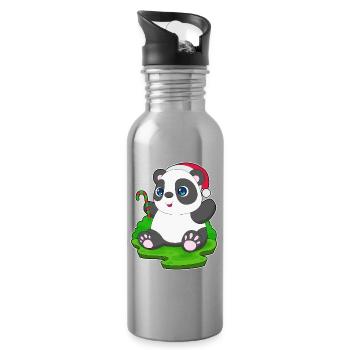 Panda Canne de Noël - Gourde avec paille intégrée - argent clair - Droite