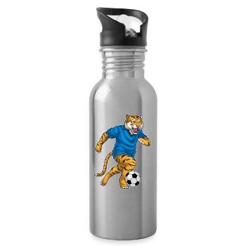 Tiger Soccer Player Soccer - Water bottle with straw - silver - Right