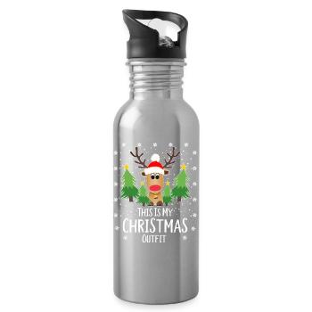 Reindeer Christmas Fir Trees Snowflakes - Water bottle with straw - silver - Right