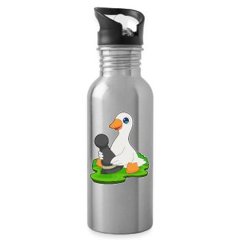 Ente Schachfigur Bauer Schach - Trinkflasche mit integriertem Trinkhalm - Lightsilver - Rechts