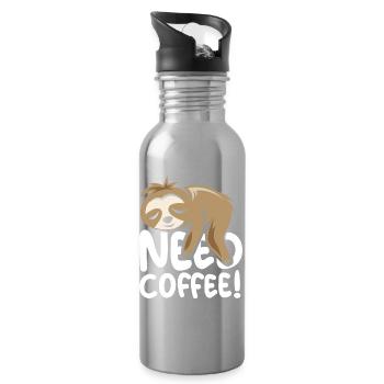 besoin de café paresseux drôle dictons bande dessinée - Gourde avec paille intégrée - argent clair - Droite