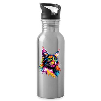 Maine Coon Cat Colorful Rainbow Maine Coon Cats - Water bottle with straw - silver - Right