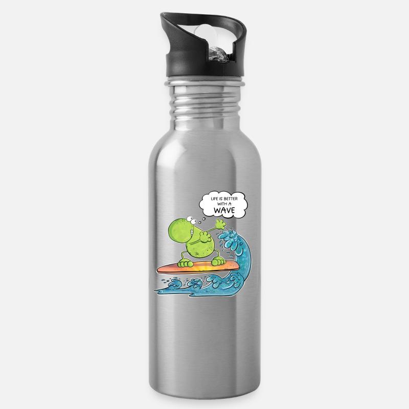 Life Is Better With A Wave Surfer Frosch Surfen - Trinkflasche mit integriertem Trinkhalm - Lightsilver