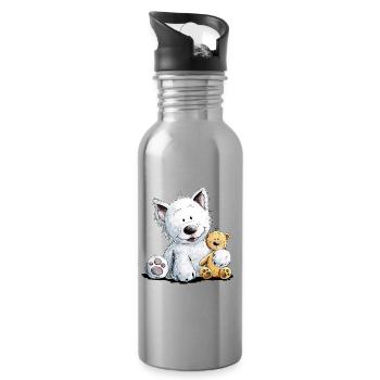 West Highland White Terrier with Soft Toy - Water bottle with straw - silver - Right