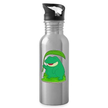 Frog with leaf as a parasol - Water bottle with straw - silver - Right