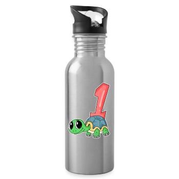 Number 1 Number One - Turtle Motif - Water bottle with straw - silver - Right