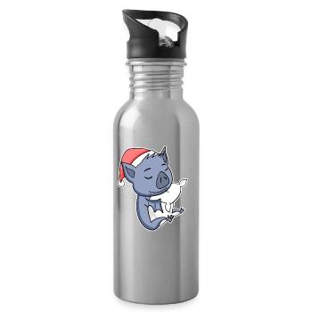 Bat Cute Tired Sleeping In Christmas - Water bottle with straw - silver - Right