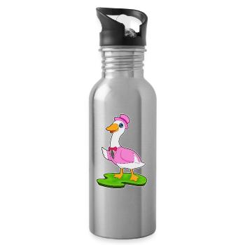 Ente Bräutigam Zylinder Hochzeit - Trinkflasche mit integriertem Trinkhalm - Lightsilver - Rechts