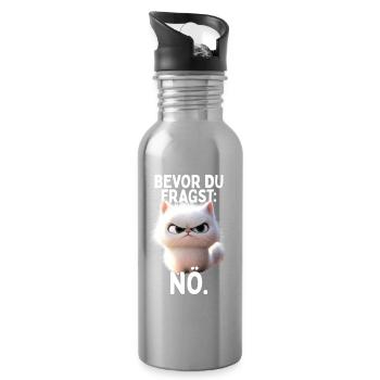 Bevor Du Fragst Nö Katze Morgenmuffel Nein Katzen - Trinkflasche mit integriertem Trinkhalm - Lightsilver - Rechts