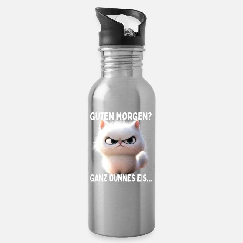 Guten Morgen Ganz Dünnes Eis Morgenmuffel Katzen - Trinkflasche mit integriertem Trinkhalm - Lightsilver