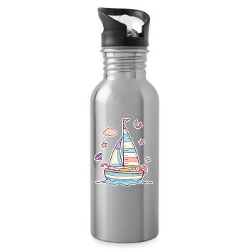 Segeln Comic Look - Trinkflasche mit integriertem Trinkhalm - Lightsilver - Rechts
