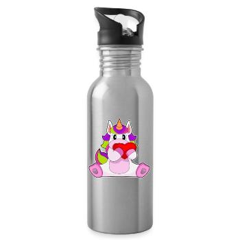 Unicorn Heart - Water bottle with straw - silver - Right