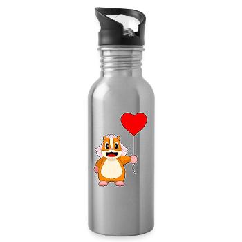 Hamster Bridal Balloon Wedding - Water bottle with straw - silver - Right