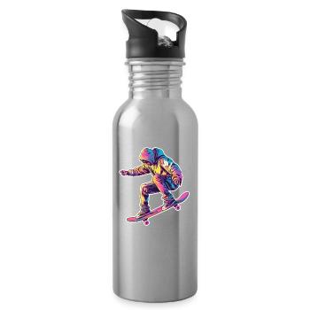 Retro Skateboarder - Trinkflasche mit integriertem Trinkhalm - Lightsilver - Rechts