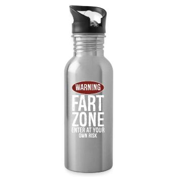 warning fart zone enter at your own risk - Water bottle with straw - silver - Right