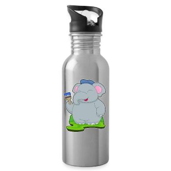 Elefant Maler Pinsel Malen - Trinkflasche mit integriertem Trinkhalm - Lightsilver - Rechts