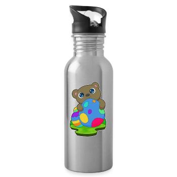 Bär Ostern Ostereier - Trinkflasche mit integriertem Trinkhalm - Lightsilver - Rechts