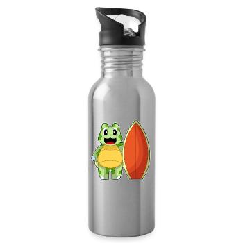 Turtle Surfing Surfboard Summer - Water bottle with straw - silver - Right