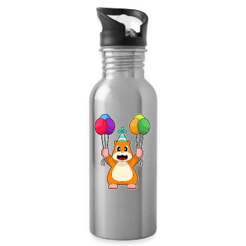 Hamster Birthday Balloon - Water bottle with straw - silver - Right
